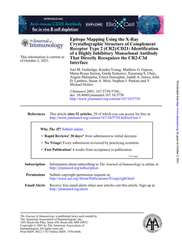 CR2)/CD21: Identification of a Highly Inhibitory Monoclonal Antibody This Information Is Current As That Directly Recognizes the CR2-C3d of October 2, 2021