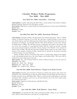 Cheshire Walkers Walks Programme: Nov 2008 – Mar 2009