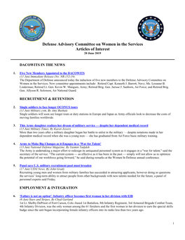 Defense Advisory Committee on Women in the Services Articles of Interest 20 June 2019