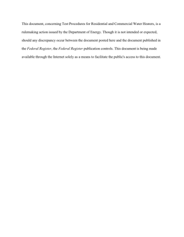 Test Procedures for Residential and Commercial Water Heaters, Is a Rulemaking Action Issued by the Department of Energy