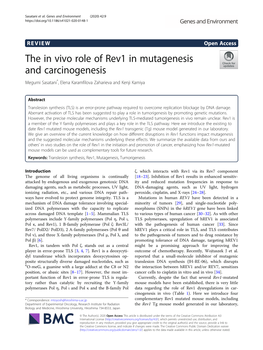 The in Vivo Role of Rev1 in Mutagenesis and Carcinogenesis Megumi Sasatani*, Elena Karamfilova Zaharieva and Kenji Kamiya