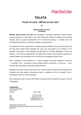 TOLATA Trusts of Land – Where Are We Now? By