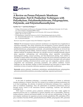 A Review on Porous Polymeric Membrane Preparation. Part II