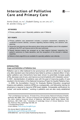 Interaction of Palliative Care and Primary Care