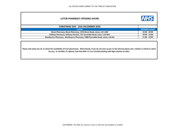 Luton Pharmacy Opening Hours Christmas