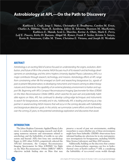 Astrobiology at APL—On the Path to Discovery