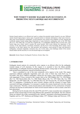 Why Weren't Seismic Hazard Maps Successful in Predicting Next Earthquake Occurrences?