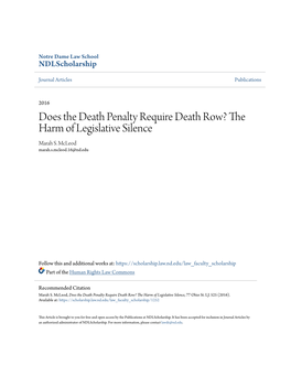 Does the Death Penalty Require Death Row? the Harm of Legislative Silence Marah S