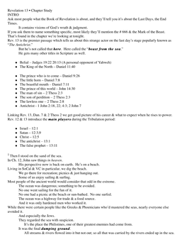 Revelation 13 • Chapter Study INTRO Ask Most People What the Book of Revelation Is About, and They’Ll Tell You It’S About the Last Days, the End Times