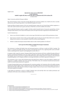 Question for Written Answer E-001619/20 to the Commission Isabella Tovaglieri (ID), Marco Zanni (ID), Marco Campomenosi (ID), Silvia Sardone (ID) (14 March 2020)