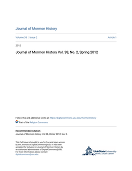 Journal of Mormon History Vol. 38, No. 2, Spring 2012