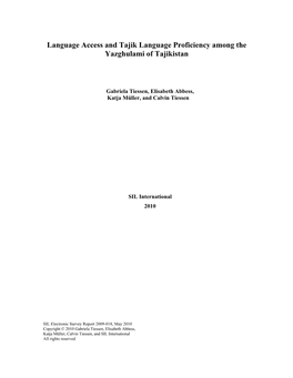 Language Access and Tajik Language Proficiency Among the Yazghulami of Tajikistan