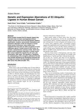 Genetic and Expression Aberrations of E3 Ubiquitin Ligases in Human Breast Cancer