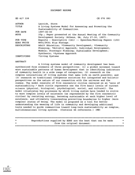 A Living Systems Model for Assessing and Promoting the Sustainability of Communities