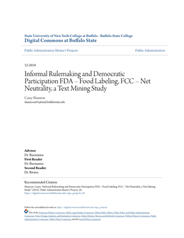 Food Labeling, FCC – Net Neutrality, a Text Mining Study Casey Shannon Shannocm01@Mail.Buffalostate.Edu