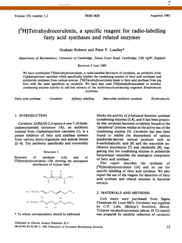 [3H]Tetrahydrocerulenin, a Specific Reagent for Radio-Labelling Fatty Acid Synthases and Related Enzymes