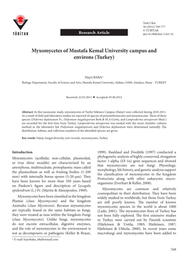 Myxomycetes of Mustafa Kemal University Campus and Environs (Turkey)