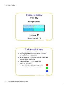 Opponent Theory PSY 310 Greg Francis Lecture 18 Trichromatic Theory