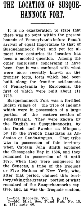 The Location of Susquehannock Fort