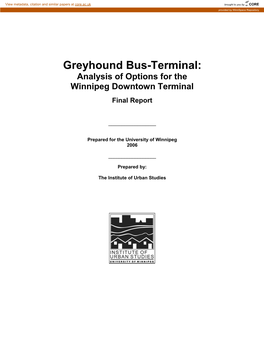 Greyhound Bus-Terminal: Analysis of Options for the Winnipeg Downtown Terminal Final Report