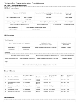 Yashwant Rao Chavan Maharashtra Open University HEI Profile & Administrative Information