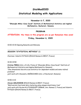 Statmod2020 Statistical Modeling with Applications