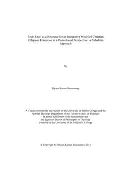 Bodo Saori As a Resource for an Integrative Model of Christian Religious Education in a Postcolonial Perspective: a Subaltern Approach