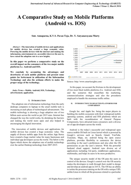 A Comparative Study on Mobile Platforms (Android Vs. IOS)