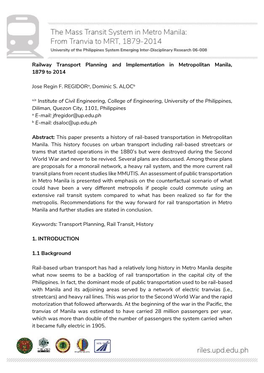 Railway Transport Planning and Implementation in Metropolitan Manila, 1879 to 2014