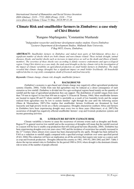 Climate Risk and Smallholder Farmers in Zimbabwe: a Case Study of Chivi District