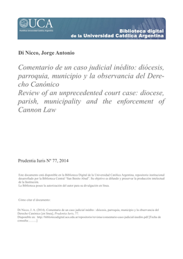 Comentario De Un Caso Judicial Inédito. Diócesis, Parroquia, Municipio Y La