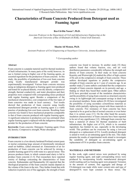 Characteristics of Foam Concrete Produced from Detergent Used As Foaming Agent