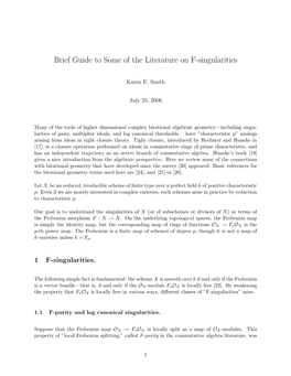 Brief Guide to Some of the Literature on F-Singularities