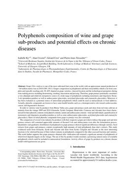 Polyphenols Composition of Wine and Grape Sub-Products and Potential Effects on Chronic Diseases