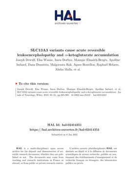 SLC13A3 Variants Cause Acute Reversible Leukoencephalopathy