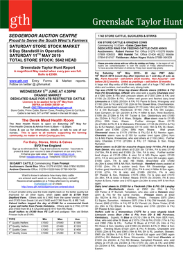 SEDGEMOOR AUCTION CENTRE 1742 STORE CATTLE, SUCKLERS & STIRKS Proud to Serve the South West’S Farmers 936 STORE CATTLE & GRAZING COWS