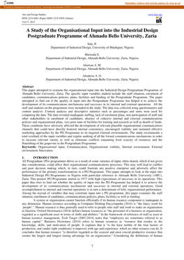 A Study of the Organisational Input Into the Industrial Design Postgraduate Programme of Ahmadu Bello University, Zaria