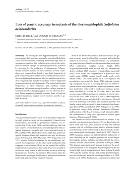 Loss of Genetic Accuracy in Mutants of the Thermoacidophile Sulfolobus Acidocaldarius