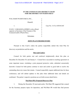 1 in the UNITED STATES DISTRICT COURT for the DISTRICT of PUERTO RICO WAL-MART PUERTO RICO, INC., ) ) Plaintiff, ) ) V. ) Case