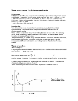 Wave Phenomena: Ripple Tank Experiments Wave Properties