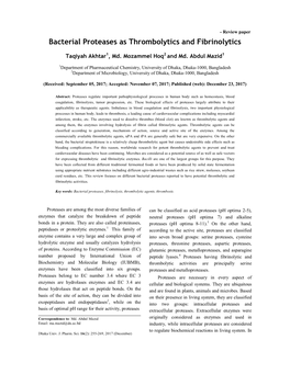 Bacterial Proteases As Thrombolytics and Fibrinolytics