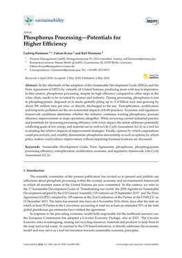 Phosphorus Processing—Potentials for Higher Efficiency