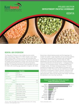 PULSES SECTOR INVESTMENT PROFILE SUMMARY Kenya Investment Authority KENYA