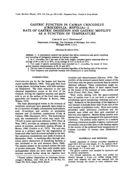 Gastric Function in Caiman Crocodilus (Crocodylia: Reptilia)--I