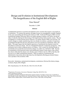 Design and Evolution in Institutional Development: the Insignificance of the English Bill of Rights