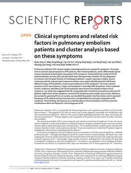 Clinical Symptoms and Related Risk Factors in Pulmonary Embolism
