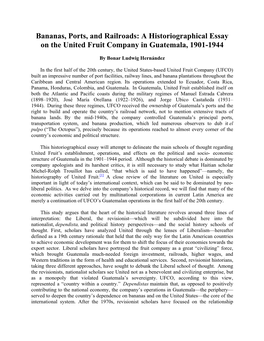 A Historiographical Essay on the United Fruit Company in Guatemala, 1901-1944