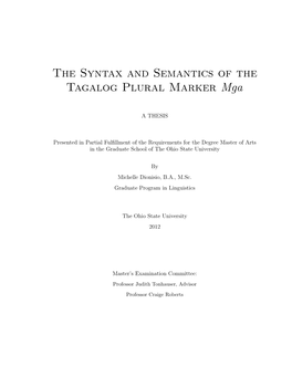 The Syntax and Semantics of the Tagalog Plural Marker Mga