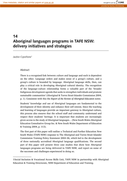 14 Aboriginal Languages Programs in TAFE NSW: Delivery Initiatives and Strategies