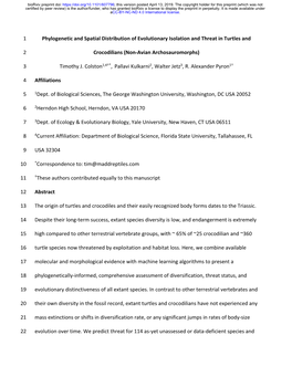 Phylogenetic and Spatial Distribution of Evolutionary Isolation and Threat in Turtles And